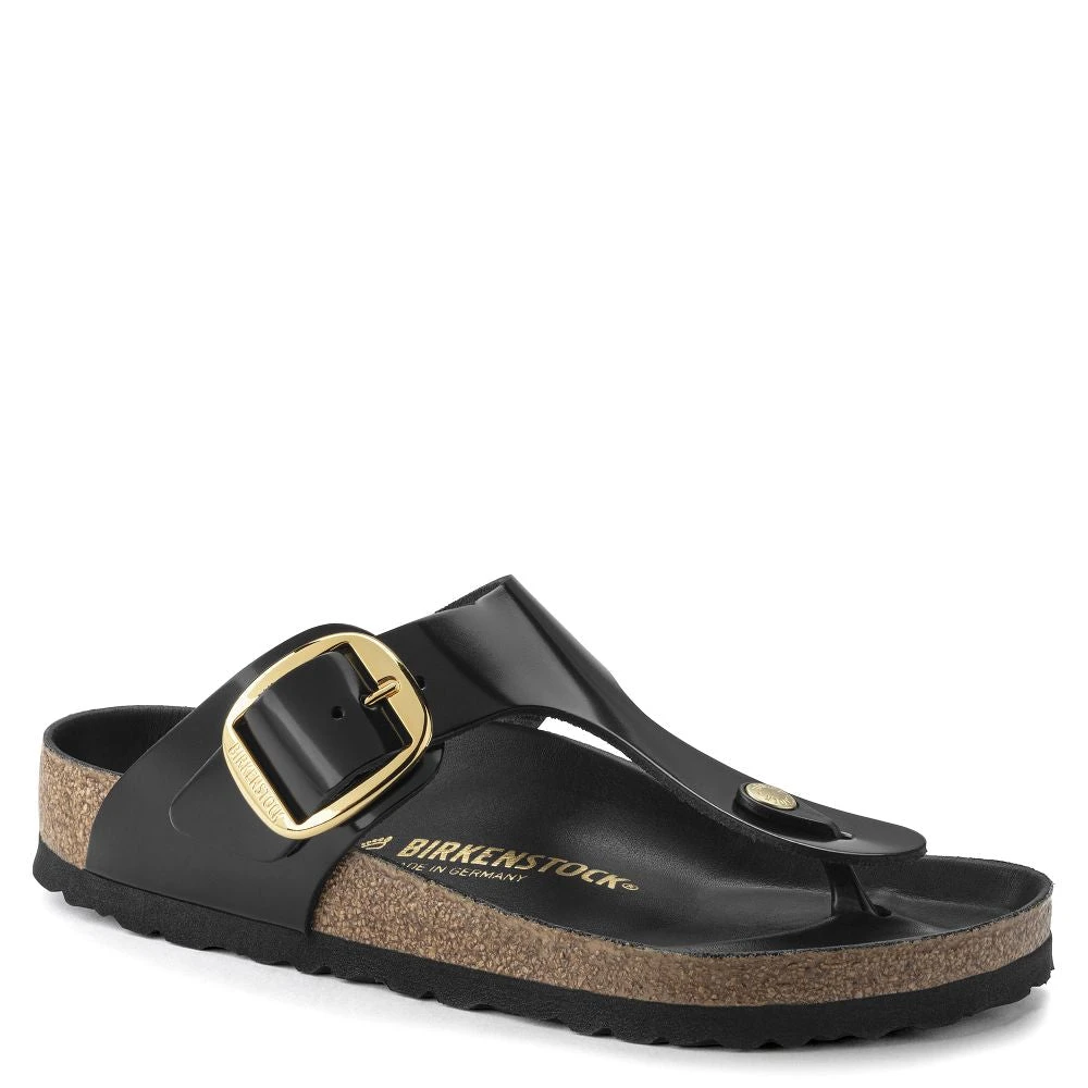 Birkenstock Women's Big Buckle Gizeh Natural Leather Patent In Black 3 Birkenstock Women's Big Buckle Gizeh Natural Leather Patent In Black