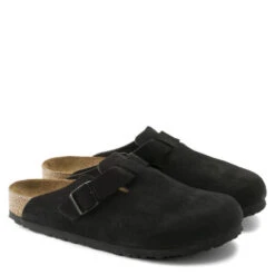 Birkenstock Boston Softbed Suede Leather In Black -Shoe Discount Store 660471 2 1100x